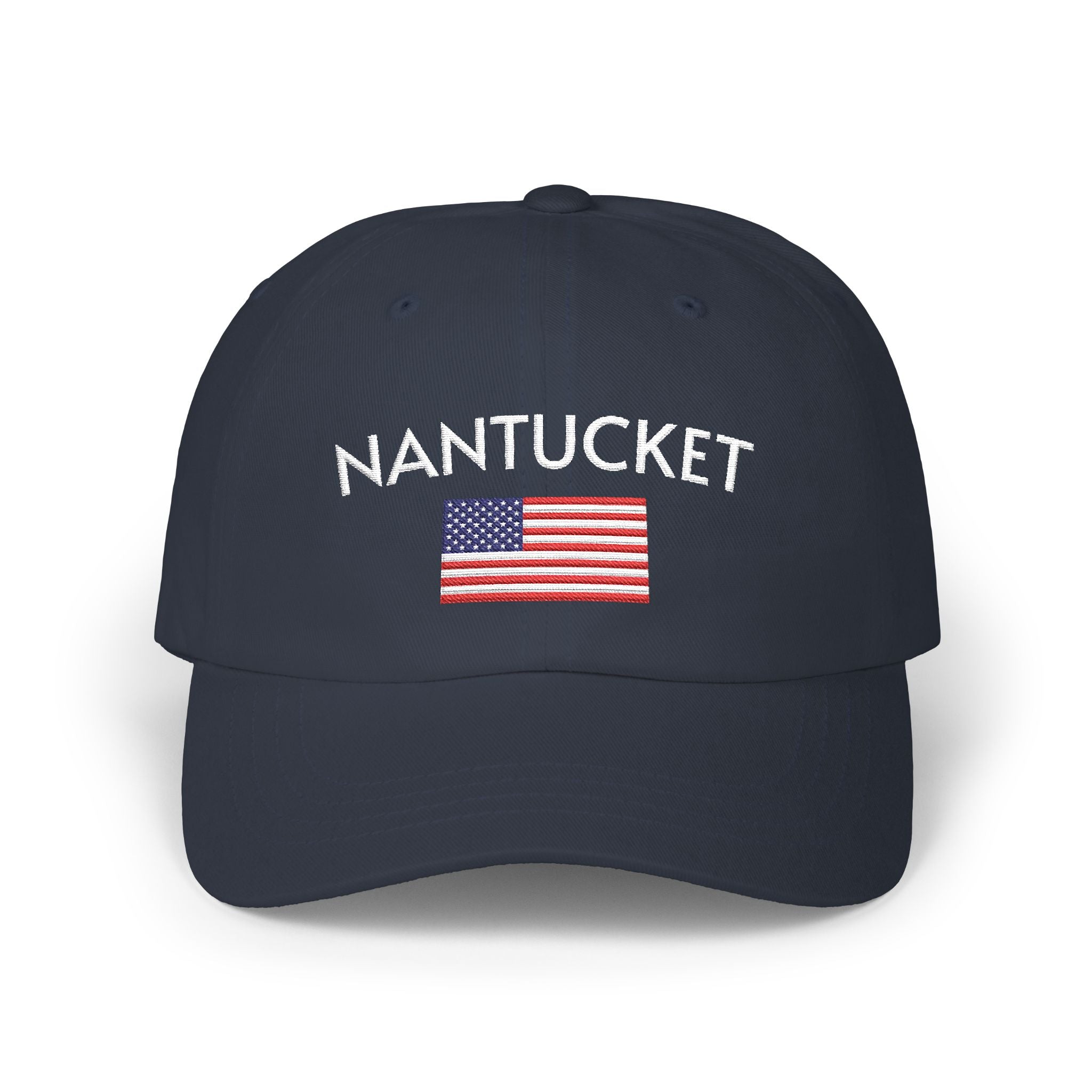 Nantucket Dad Cap with American Flag Embroidery