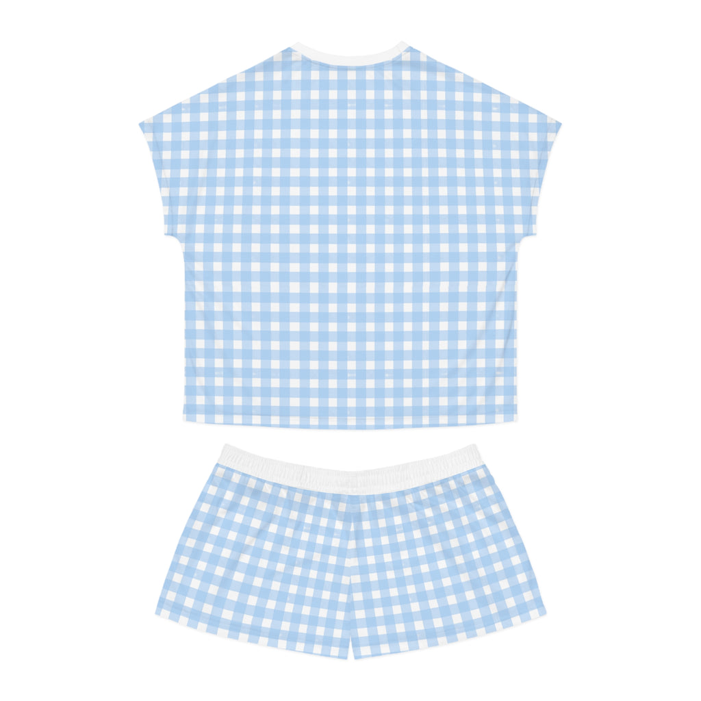 Blue Gingham Women's Short Pajama Set — Soft Cotton Sleepwear Lounge Set