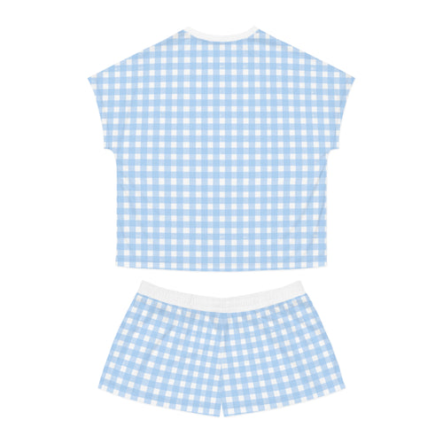 Blue Gingham Women's Short Pajama Set — Soft Cotton Sleepwear Lounge Set