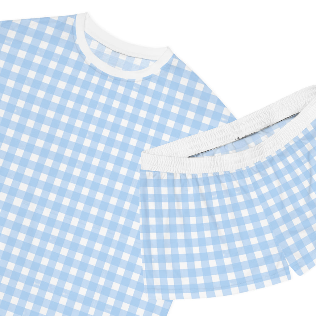 Blue Gingham Women's Short Pajama Set — Soft Cotton Sleepwear Lounge Set