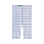 Light Blue Gingham Capri Leggings — Women's Checked AOP Activewear