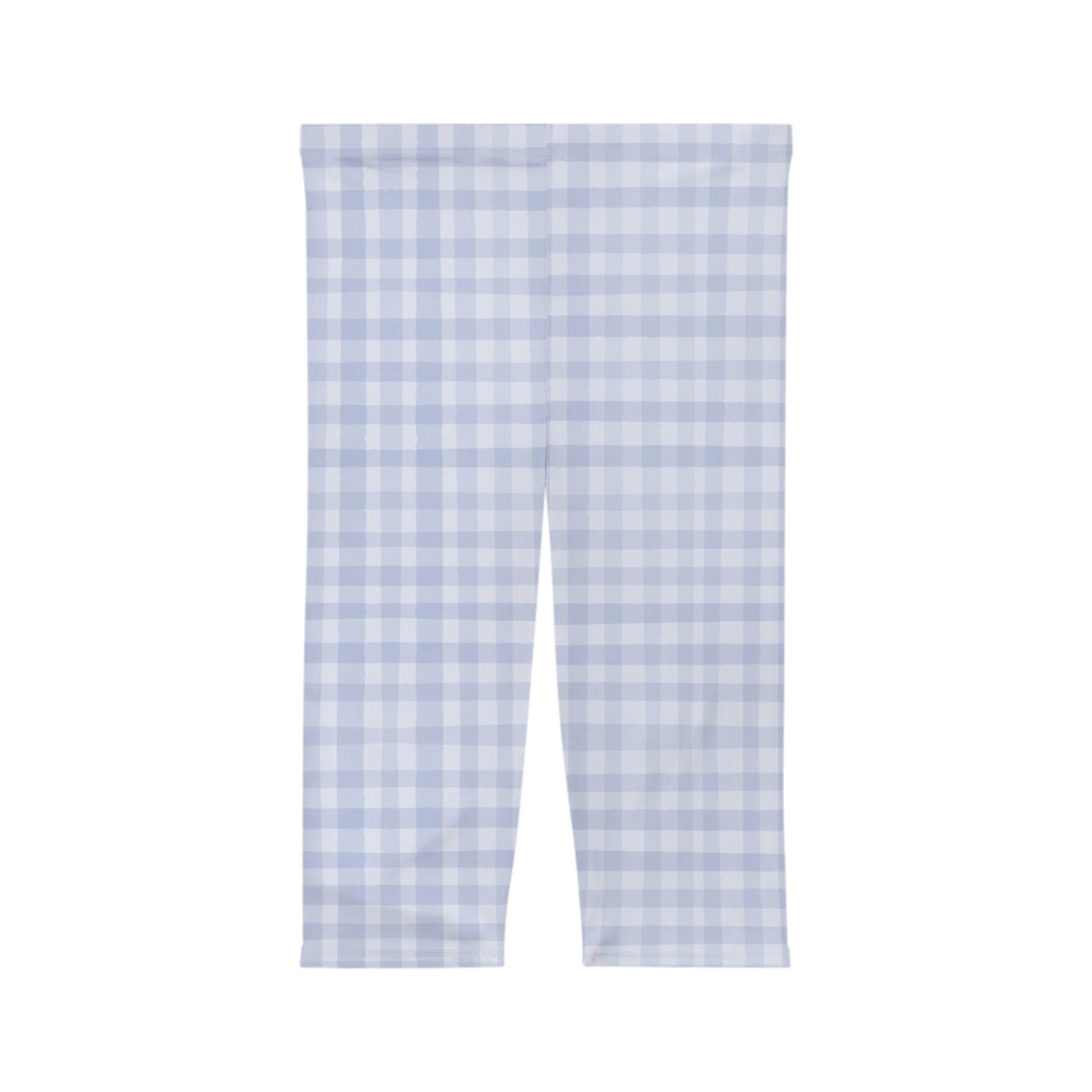 Light Blue Gingham Capri Leggings — Women's Checked AOP Activewear