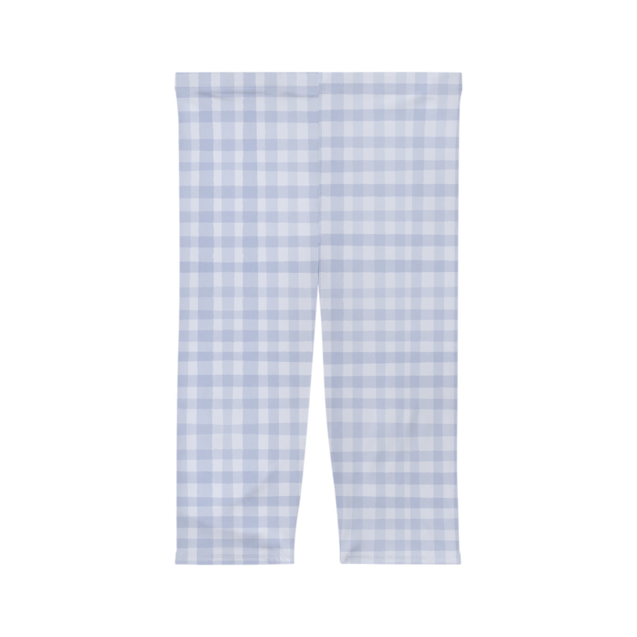 Light Blue Gingham Capri Leggings — Women's Checked AOP Activewear
