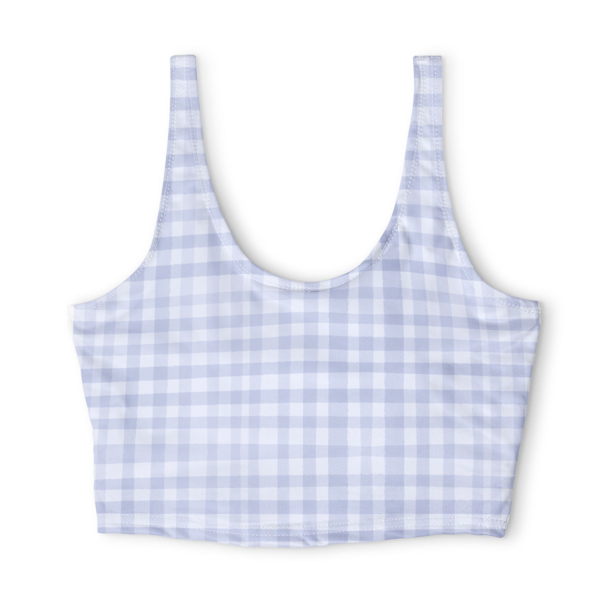 Gingham Crop Sports Bra — Light Blue Checkered Activewear