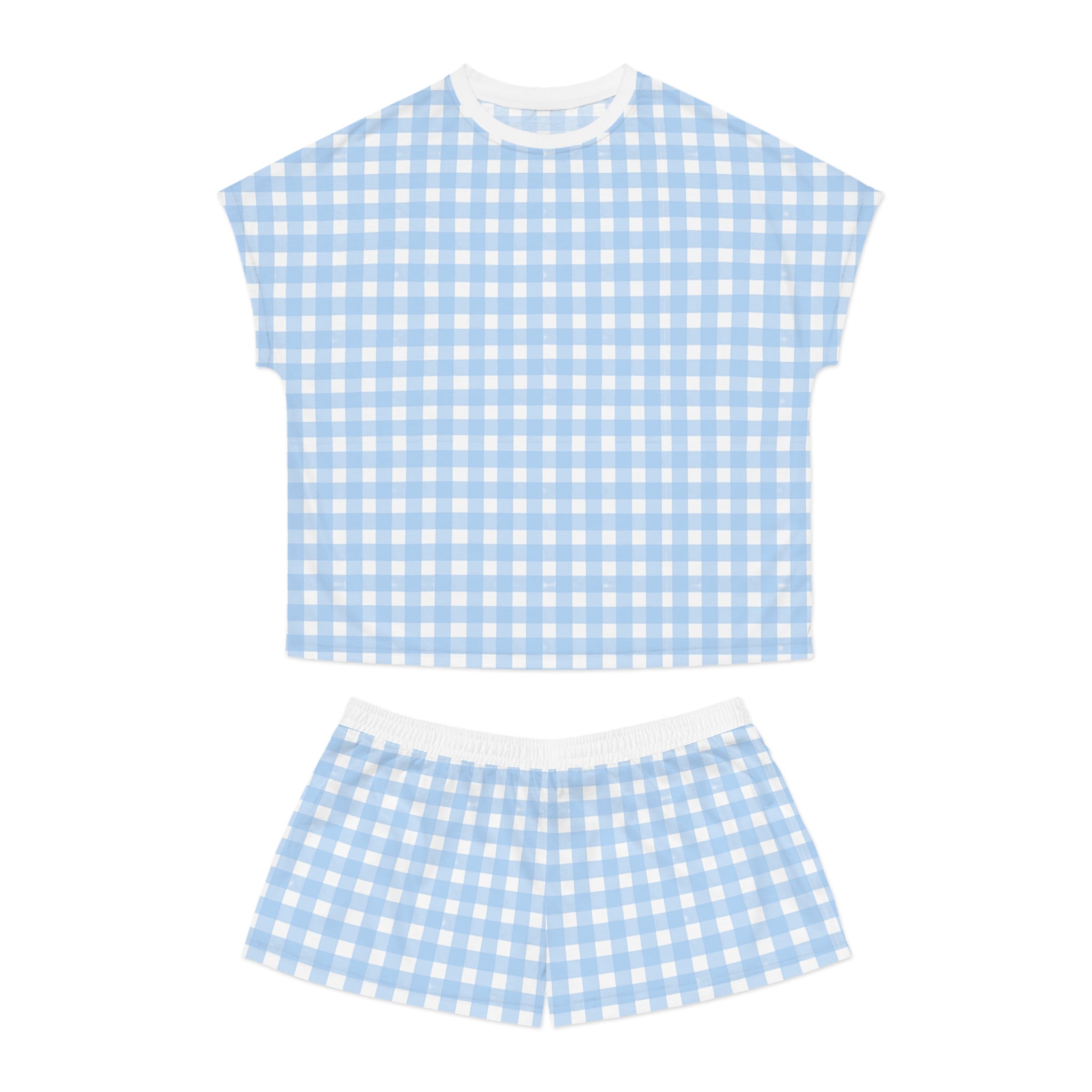 Blue Gingham Women's Short Pajama Set — Soft Cotton Sleepwear Lounge Set