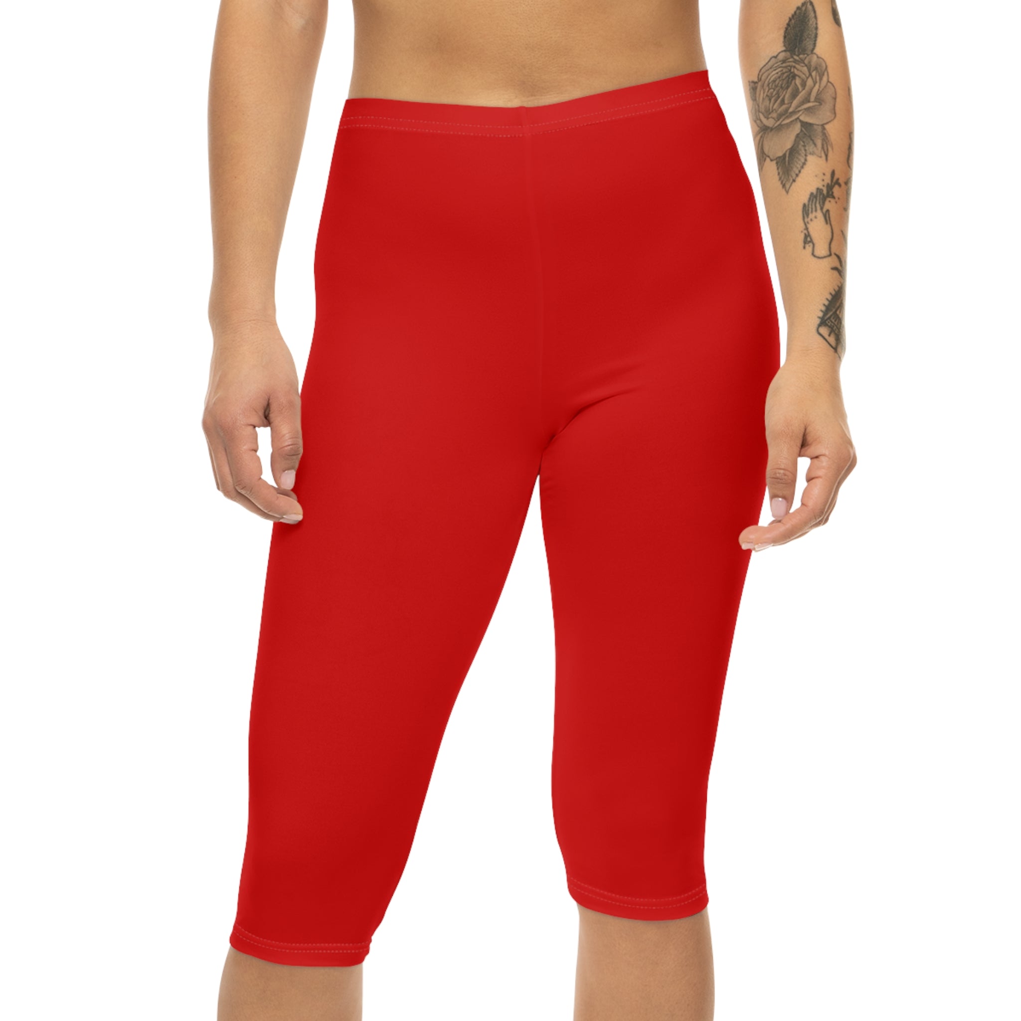 Red Capri Leggings — Women’s Athletic Cropped Leggings